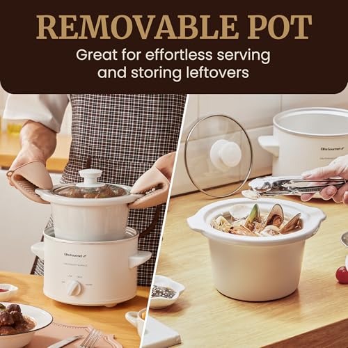 Elite Gourmet MST-250XW Electric Ceramic Slow Cooker, Adjustable Temp