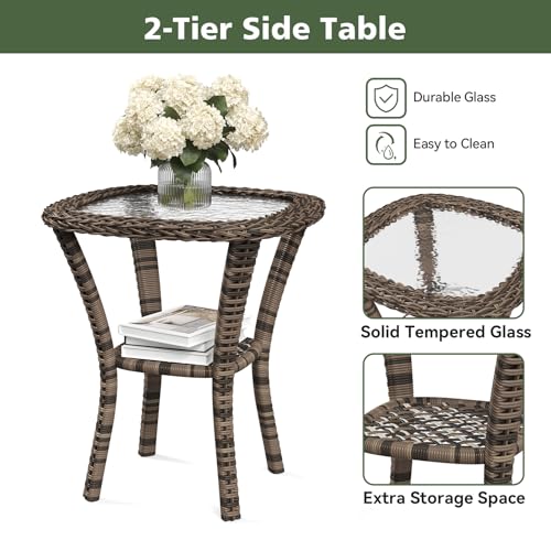 Aoxun 11 Piece Outdoor Patio Furniture Set with 44'' Fire Pit Table, Wicker Rattan Outdoor Furniture with High Back Swivel Rocker Chairs, Outdoor Sofa Set with Thick Cushion & Side Table, Black