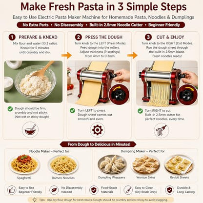 LEONEBEBE Electric Pasta Maker Machine, 135W Commercial Dough Sheeter with 2.5mm Blade, Adjustable 0.3-4mm Thickness, for Pasta, Dumplings – Restaurant & Home Use