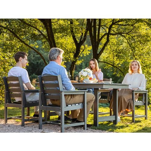 SERWALL Modern Patio Dining Set, 5-Piece Rectangular HDPE Dining Table with Umbrella Hole & 4 Chairs, Grey