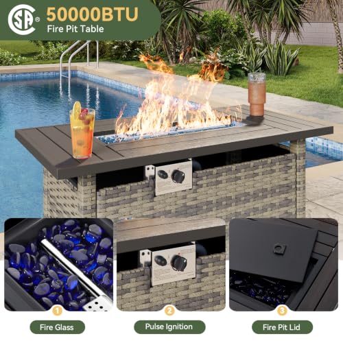 Aoxun 10-Piece Wicker Rattan Patio Furniture Set with 44" Fire Pit Table
