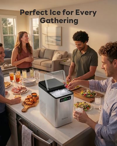 SenCre Nugget Ice Maker Countertop 40Lbs/24H Soft Chewable Ice Machine Pellet Crushed Ice Makers, One-Click Operation Auto Self-Cleaning Stainless Steel with Scoop for Home Kitchen Office, Silver