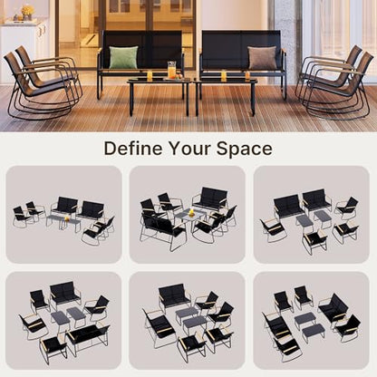 Ahomly 8-Piece Outdoor Patio Furniture Set, Textilene Rocking Set, Black
