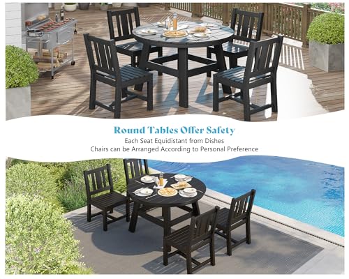 AMERLIFE Outdoor Dining Set for 4, HDPE Round Table and Chairs, Black