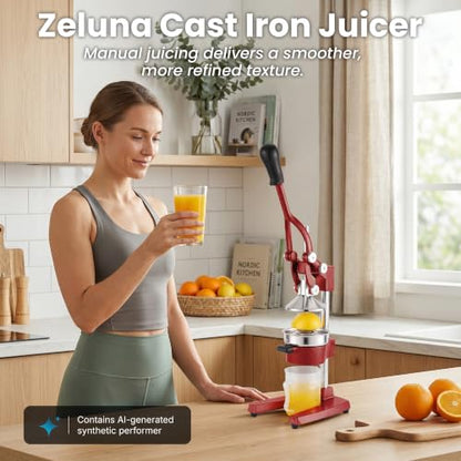Zeluna Cast Iron Manual Hand Press Juicer for Citrus & Pomegranate,Deep Red