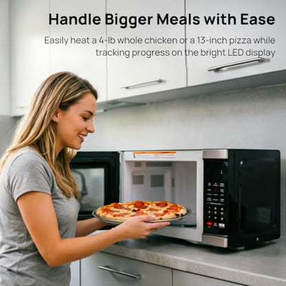 Smad Countertop Microwave Oven 1000 Watts, Digital Ovens 1.1 Cu. Ft with 10 Power Levels, 6 One-Touch Presets, Express Cooking, Eco Mode, Child Lock, Easy Clean, Large Capacity, Stainless Steel Black