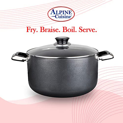 Alpine Cuisine 10 Quart Non-stick Stock Pot with Tempered Glass Lid and Carrying Handles, Multi-Purpose Cookware Aluminum Dutch Oven for Braising, Boiling, Stewing