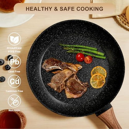 EWFEN Nonstick Pots and Pans Set, 25-Piece Ceramic Cookware Set, Induction Kitchen Cooking Set with Frying Pans Saucepans & Utensils, Healthy Non-toxic, PFAS/PTFE/PFOA Free, Black