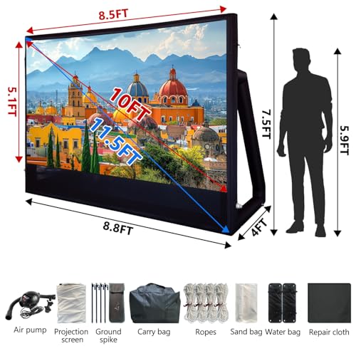 Iuoni Inflatable Projector Screen I Air-Tight No-Blower Design,Made from TPU Tarpaulin, 120 inch (Equivalent to 16ft) for Indoor & Outdoor Use Backyard, Pool, Party, Camping, Movie Night Parties
