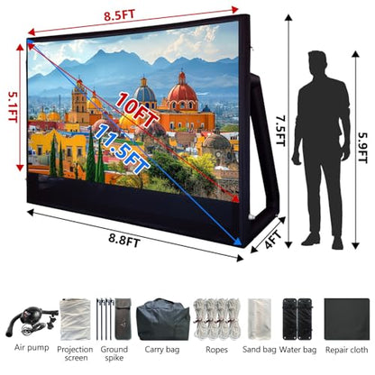 Iuoni Inflatable Projector Screen I Air-Tight No-Blower Design,Made from TPU Tarpaulin, 120 inch (Equivalent to 16ft) for Indoor & Outdoor Use Backyard, Pool, Party, Camping, Movie Night Parties
