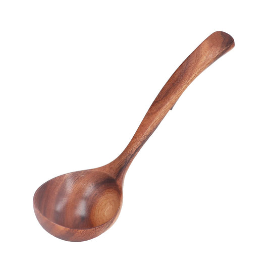 Lwuey Wooden Ladle Spoon, Long Handle Wood Teak Soup Deep Serving Spoon Porridge for Cooking Kitchen Smooth Finish Lightweight Natural Texture Sustainable Handcrafted Versatile Utensil(10.63×3.15in)