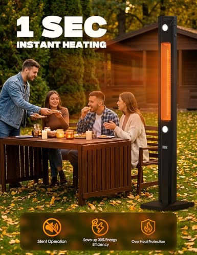 onlyfire FlexRay Heater - 80" Electric Infrared Patio Heater for Indoor & Outdoor Use, Freestanding Heater with Magnetic Remote & Cover, 3 Heat Modes + Light Mode,1500W, Overheat & Tip-Over Protection