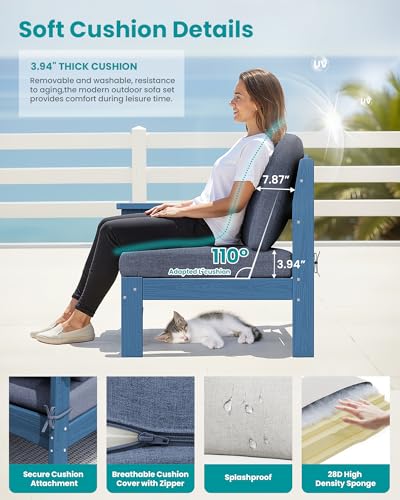 SERWALL 9 Pieces Patio Conversation Set, Outdoor Sectional Sofas, Blue