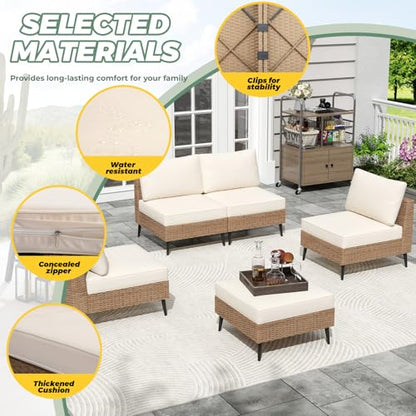LVUYOYO 5 Pieces Outdoor Patio Furniture Set, Wicker Sectional Sofa Couch