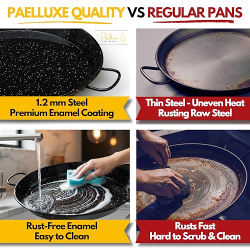 Paelluxe Paella Pan – Enamelled, No-Rust Steel Skillet – Easy-to-Clean Pan for Propane & Gas Burners – Indoor & Outdoor Cooking Cacerola Paellera Sarten – 20 Inch, for 14 Servings