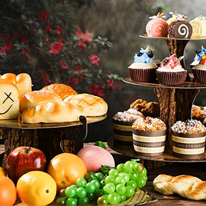 Sawysine 7 Pcs Woodland Cupcake Stand Set Woodland Baby Shower Decorations 3 Tier 2 Wooden Cupcake Stand 1 Rustic Cake 4 Rectangle Serving Tray Birthday Western Camping Hunting Supplies(Rectangle)
