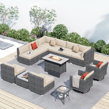 13 Pieces L Shaped Outdoor Patio Sectional Furniture With Fire Pit Table