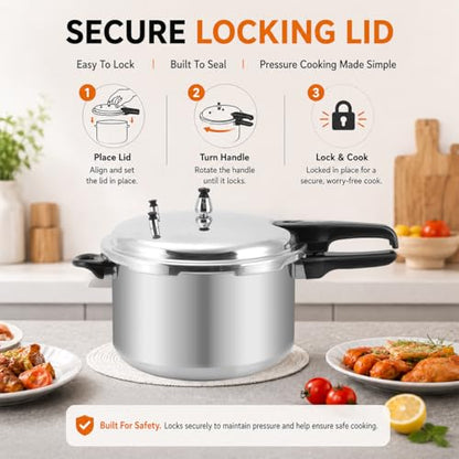 BreeRainz 12 Quart Aluminum Pressure Cooker with Steaming Rack