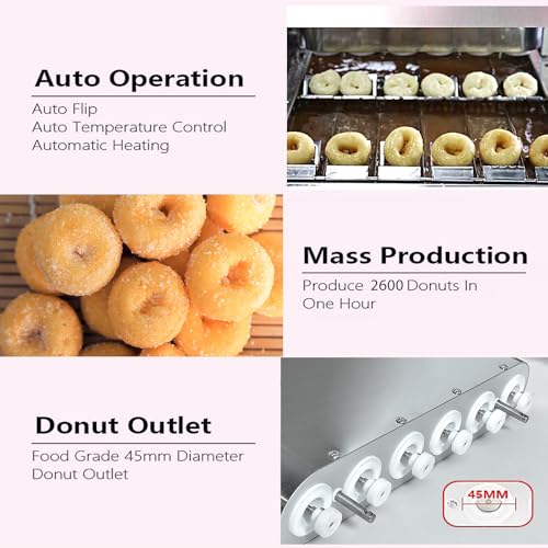 Kolice Commercial 2600pcs/hour Mini 6 Rows Donut Machine, Frying Doughnut Machine, Donut Maker, Street Food Snack Food Equipment, Auto counting, turning