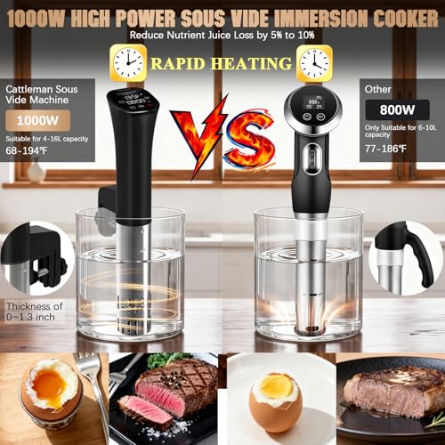 CATTLEMAN Sous Vide Cooker, Wine Chiller, 1000W, Immersion Circulator Sous Vide Machine, Suvee Cooker with Accurate Temperature & Timer, Fast Heating, Cookbook, Easy to Store, Home Kitchen Use