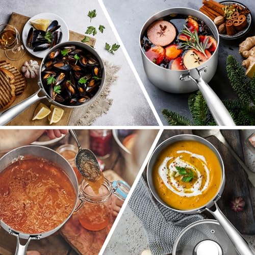 P&P CHEF 3 Quarts Tri-Ply Stockpot and Saucepan, Stainless Steel Sauce Pan with Lid, Cooking Induction Pot, Kitchen Cookware for All Stoves, Non-Toxic, Sturdy & Dishwasher Safe, 1 Piece