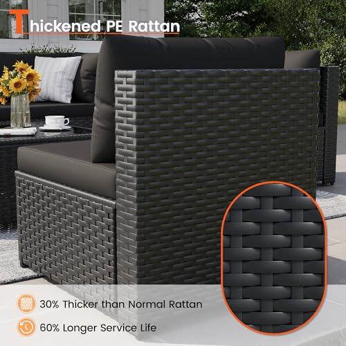 VONZOY Patio Furniture Set, 7-Piece Outdoor Wicker Sectional Sofa, Black