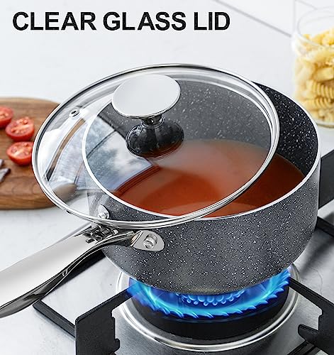 MICHELANGELO Sauce Pan with Lid, 3 Quart Saucepan with Lid Nonstick Small Pot, Granite Sauce Pan with Stainless Steel Handle, 3 Qt Saucepan Induction Compatible