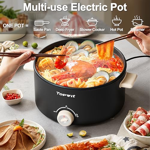TOPWIT 4L Electric Pot, Non-Stick Hot Pot Electric with Dual Power