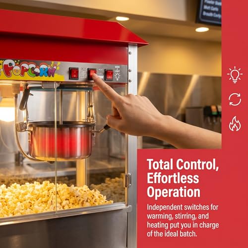 1600W Commercial Popcorn Machine, 16 Oz Kettle Countertop Popcorn Maker with Warming Deck, Removable Stainless Steel Kettle, 3-Switch Control, for Concession Stand Carnival School Events, Pink