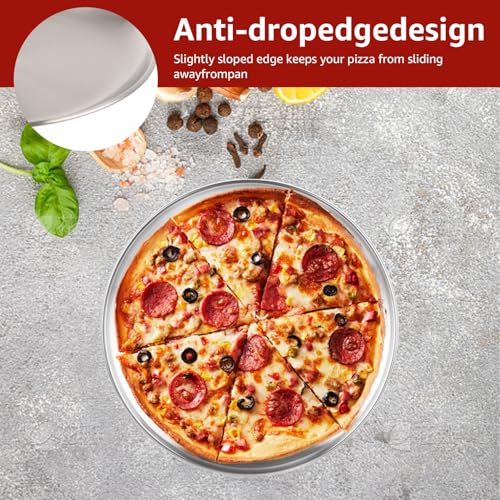 LANIAKEA 8 Pieces Stainless Steel Pizza Pans 8 Inch Round Pizza Oven Baking Serving Plate Tray Non-Stick Coating Pizza Plate for Pizza Pie Cookie, Baking, Serving, Dishwasher Safe