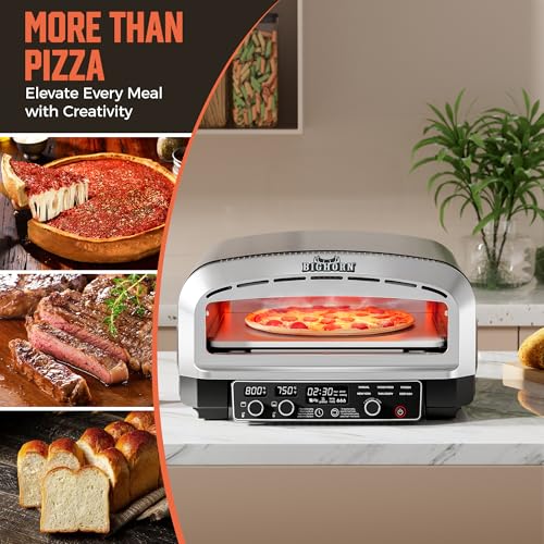 BIG HORN 14-Inch Indoor Pizza Oven, 850°F High-Heat Electric Countertop Pizza Oven for Restaurant-Style Artisan Pizza with Pizza Stone and Pizza Peel, PID Precision Temperature Control