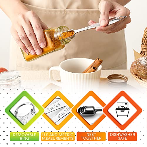 Spring Chef Stainless Steel Measuring Spoons Set of 6 with Leveler, Rectangular Metal Teaspoon & Tablespoon Measuring Spoons for Dry & Liquid Ingredients - Nesting Kitchen Gadgets For Baking & Cooking