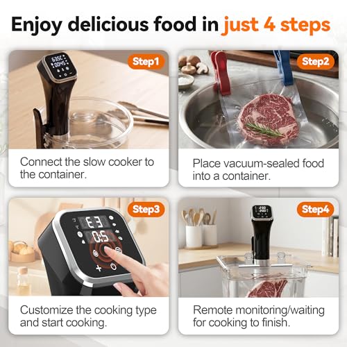 Vinlyto WIFI Sous Vide Cooker Kit, 1100W Sous Vide Machines Immersion Circulator with Vacuum Sealer Machine and Bags, APP Preset Recipes, Accurate Temperature Control, Fast-Heating with Timer