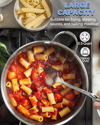 Cooks Standard 5.5-Quart Multi-Ply Clad Stainless Steel Deep Sauté Pan, 12-inch Frying Pan, Large Skillet with Lid Chef Induction Cookware, Stay-Cool Handle
