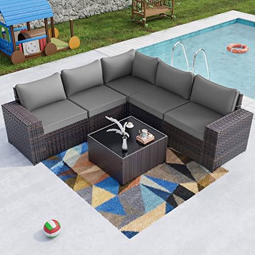 Kullavik 6 Piece Patio Furniture Set, Outdoor Wicker Sectional Sofa