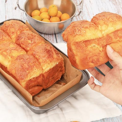 UCBAT 2 PCS Nonstick Loaf Pan Set, 9 x 5 Inch Carbon Steel Rectangle Bakeware with 100 Unbleached Parchment Liners for Baking Toast, Cakes, Banana Breads, Gray