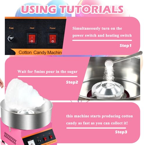 Commercial & Home Cotton Candy Machine 110V 1000W,3 Mins Fast Preheat, Stainless Steel, Easy to Operate & Clean for Birthday Party, Events & Commercial Use