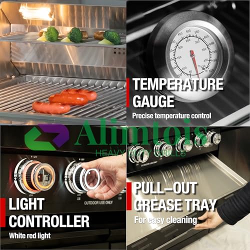 Alimtois BBQ Island Outdoor Kitchen: 46-Inch 4-Burner 72000 BTU Modular Outdoor Grill Islands + Side Burner + Rotisserie + Granite Countertops for Backyard Family Gatherings Small Business