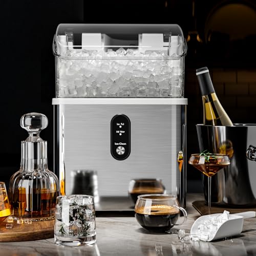Kismile Nugget Ice Maker Countertop, 33 Lbs/Day,Self-Cleaning,Steel