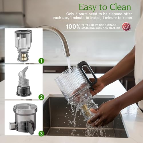 Anybear Cold Press Juicer, 350W Masticating Juicer for Juice, Nut Milk & Sorbet, Dual Slow-Squeezing Technology, 4.9" Feed Chute for Whole Fruits & Vegetables, BPA-Free Tritan(Grey)