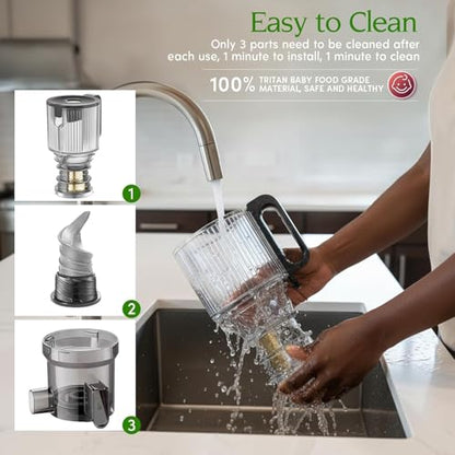 Anybear Cold Press Juicer, 350W Masticating Juicer for Juice, Nut Milk & Sorbet, Dual Slow-Squeezing Technology, 4.9" Feed Chute for Whole Fruits & Vegetables, BPA-Free Tritan(Grey)