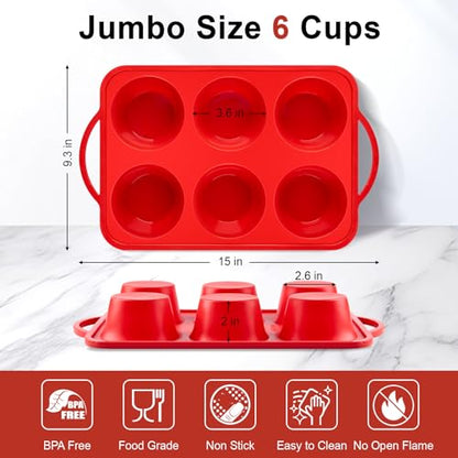 Puyeipt Jumbo Muffin Pan with Metal Frame, 6 Cup Large Cupcake Mold with Handles, Silicone Egg Bite Baking Tray, BPA Free & Non-Stick