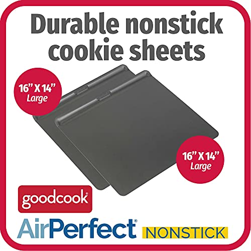 GoodCook AirPerfect Insulated Cookie Sheets Set of 2 Nonstick Carbon Steel Construction Pans for No-Burn Baking with Ergonomic Grip, 16 x 14-Inch, Gray