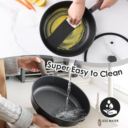 SENSARTE 13Pcs Pots and Pans Set Nonstick Cookware Set Kitchen Cooking Frying Pans with Stay-cool Handle, Dishwasher Safe, Induction Compatible, PFOA/PFOS Free, Black