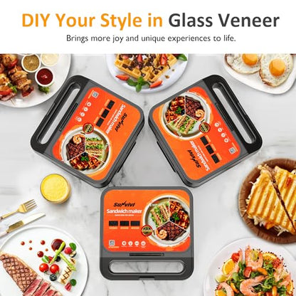 3 in 1 Electric Sandwich Maker with Removable Nonstick Plates - 1000W,Black