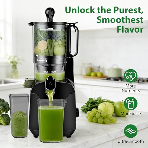 SUSTEAS Juicer Machines with 5.3" Extra Wide Chute, Cold Press Juicer for Whole Fruits & Vegetables, 64oz Large Capacity Juice Extractor, Easy to Clean, High Juice Yield, Home Juicer, Premium Black