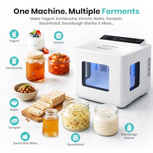 FermentPro 12.8L Smart Yogurt Maker Machine & Fermentation Kit, Kombucha, Kimchi, Natto, tempeh, Sourdough Maker, Temp Control 50-115°F, Timer 1 Hr -30 Day, Post-Ferment Cooling