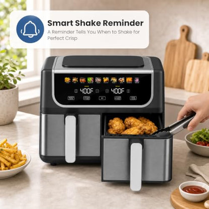 OLIXIS Dual Air Fryers with 2 Baskets 9.5 Quarts Large Airfryer 10-in-1
