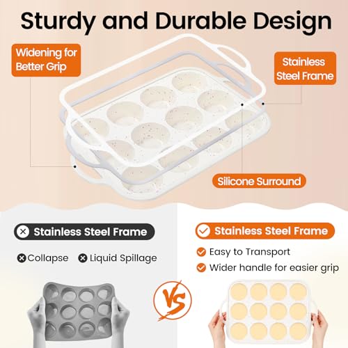 Fimary Silicone Muffin Pan for Baking with Metal Reinforced Frame, Nonstick Cupcake Pan 1 Pack Regular Size Egg Bites Silicone Mold