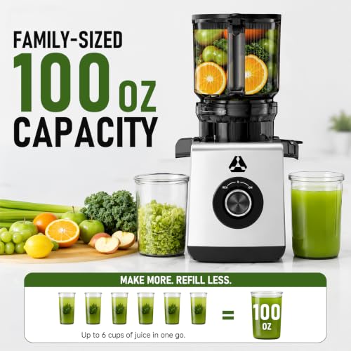 AAOBOSI 3-in-1 Cold Press Juicer Machine, 6.5" Wide Chute, Slow Juicer Designed for Faster Juicing with Whole Fruits & Veggies, Easy to Clean and Clog-Resistant, for Nut Milk & Sorbet